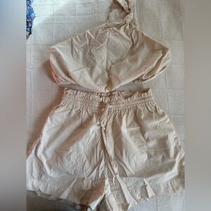 Beige One-Shoulder Crop Top